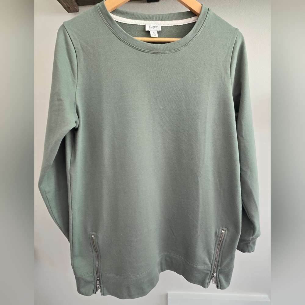 J. Crew Sage Green Sweatshirt with Zipper Accents